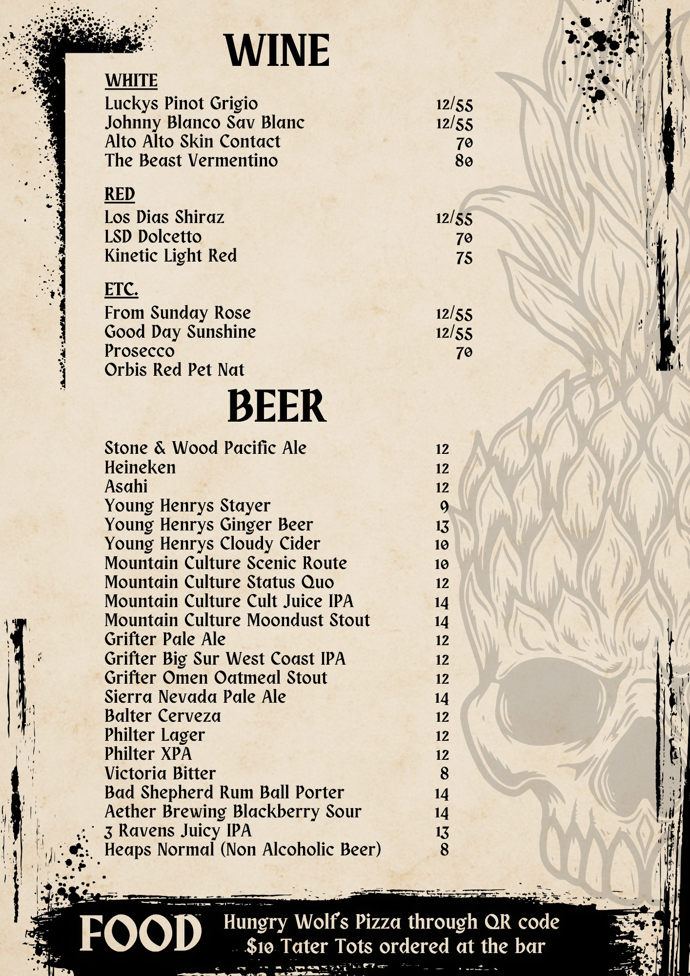 Img of our beer and wine menu